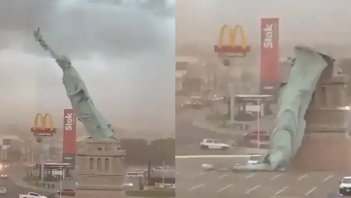 Video: Réplica de la Estatua de la Libertad colapsa en Brasil por vientos extremos