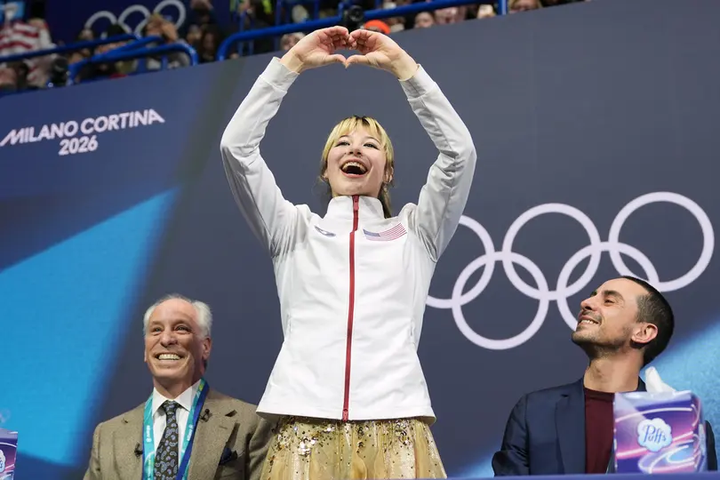 Alysa Liu reacciona ante su puntaje en la prueba de programa libre en el patinaje artístico | AP