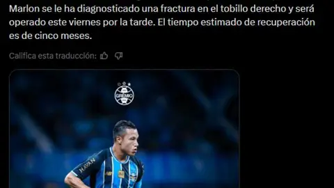 Gremio informó sobre la lesión de Marlon | CAPTURA