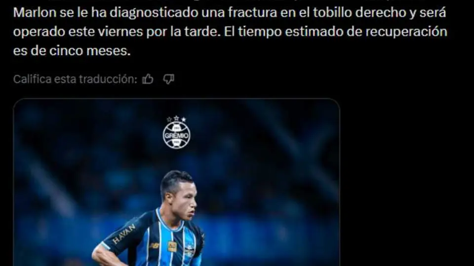 Gremio informó sobre la lesión de Marlon | CAPTURA