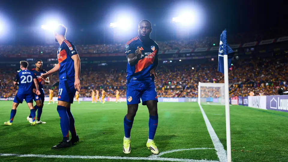 Denkey en celebración en la visita de FC Cincinnati ante Tigres | MEXSPORT