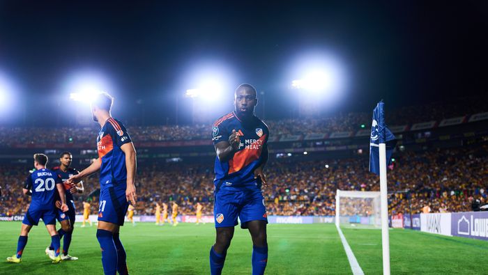 Denkey en celebración en la visita de FC Cincinnati ante Tigres | MEXSPORT