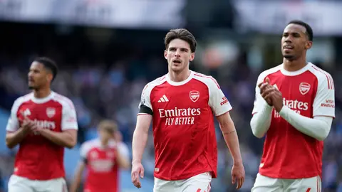 Declan Rice y Gabriel en el partido de Arsenal contra Manchester City | AP