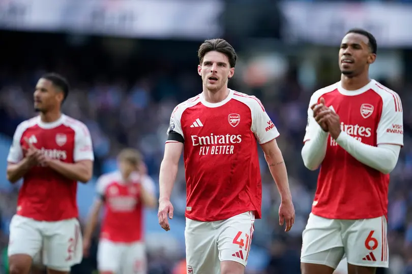Declan Rice y Gabriel en el partido de Arsenal contra Manchester City | AP