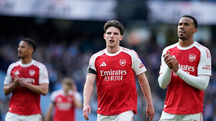 Declan Rice y Gabriel en el partido de Arsenal contra Manchester City | AP