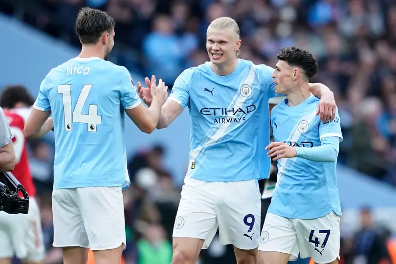 Jugadores de Manchester City en celebración en el partido ante Arsenal | AP