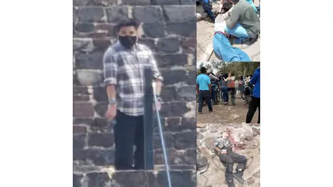 El presunto agresor fue captado en video en la parte alta de la Pirámide de la Luna durante el ataque en Teotihuacán./ X: @SivarAlDia