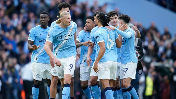 Jugadores de Manchester City en celebración en el partido ante Arsenal | AP
