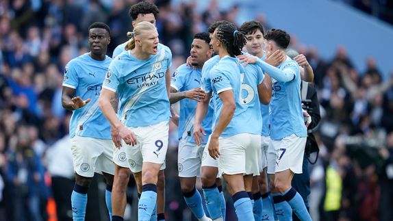 Jugadores de Manchester City en celebración en el partido ante Arsenal | AP