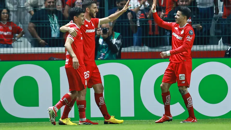 Jugadores de Toluca en celebración ante LAFC en la Semifinal de Concachampions| MEXSPORT