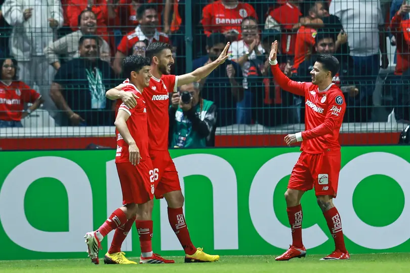Jugadores de Toluca en celebración ante LAFC en la Semifinal de Concachampions| MEXSPORT