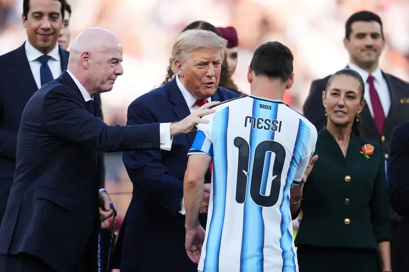 Lionel Messi, Gianni Infantino, Donald Trump, tras la Final del Mundial 2026 | AP