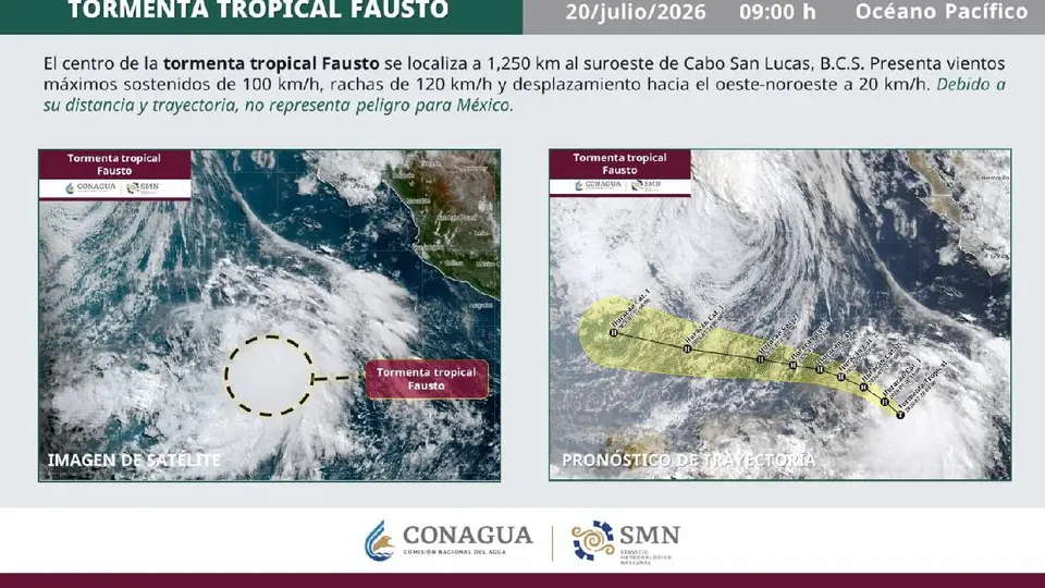 Tormenta tropical Fausto se intensificaría a huracán categoría 2; conoce si tendrá impacto en tierras mexicanas / X @conagua_clima