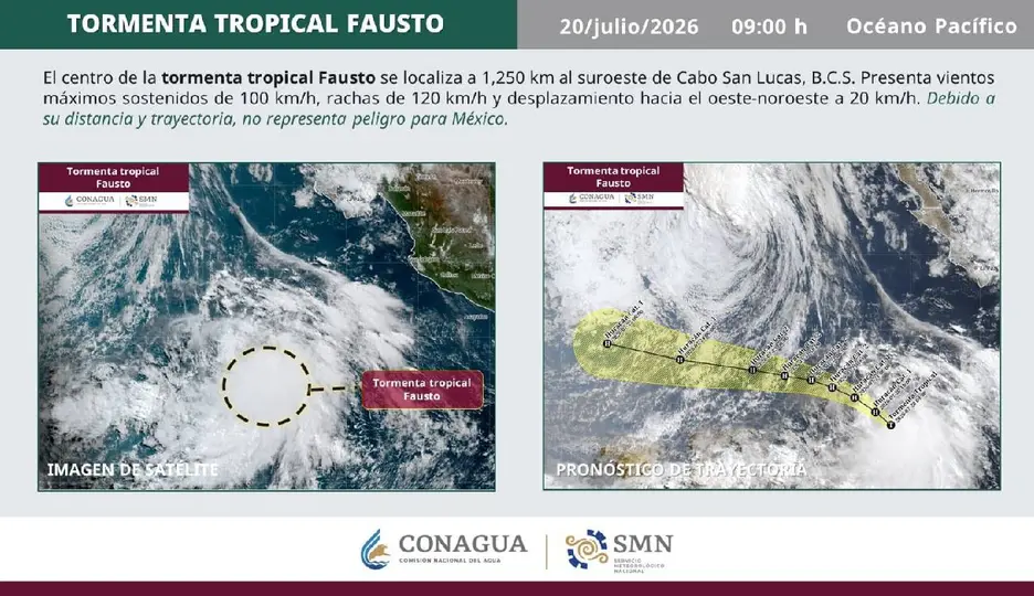 Tormenta tropical Fausto se intensificaría a huracán categoría 2; conoce si tendrá impacto en tierras mexicanas / X @conagua_clima