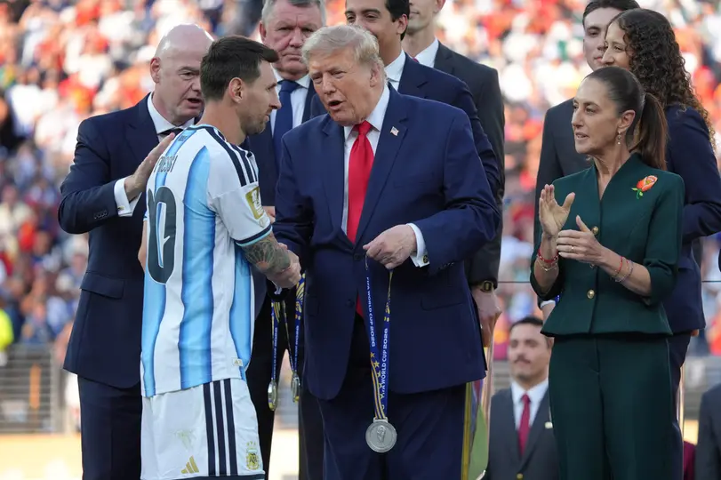 Lionel Messi, Gianni Infantino, Donald Trump, tras la Final del Mundial 2026 | AP