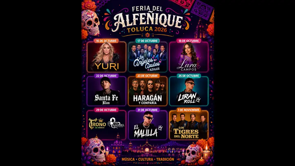 La celebración de Día de Muertos en Toluca tendrá conciertos gratuitos con artistas como Los Tigres del Norte, Yuri y Los Ángeles Azules.