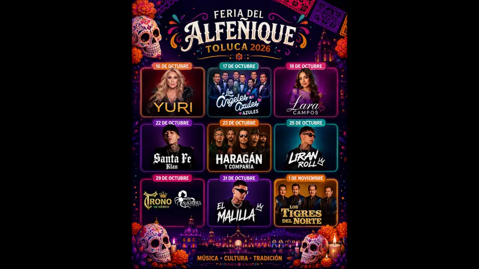 La celebración de Día de Muertos en Toluca tendrá conciertos gratuitos con artistas como Los Tigres del Norte, Yuri y Los Ángeles Azules.