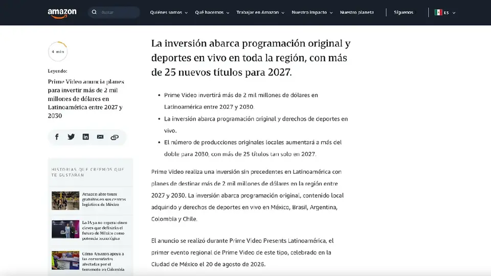 Comunicado de Amazon | Captura de pantalla