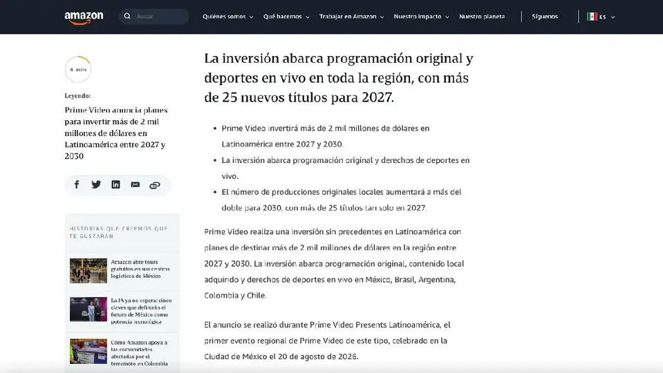 Comunicado de Amazon | Captura de pantalla