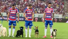 Fortaleza de Brasil sale al campo acompañado de perritos en su partido frente América MG