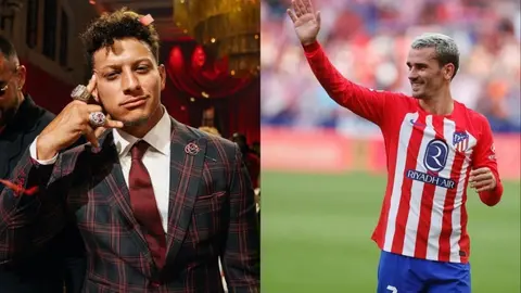 ¡Crossover de lujo! Antoine Griezmann y Patrick Mahomes intercambian playeras en Alemania