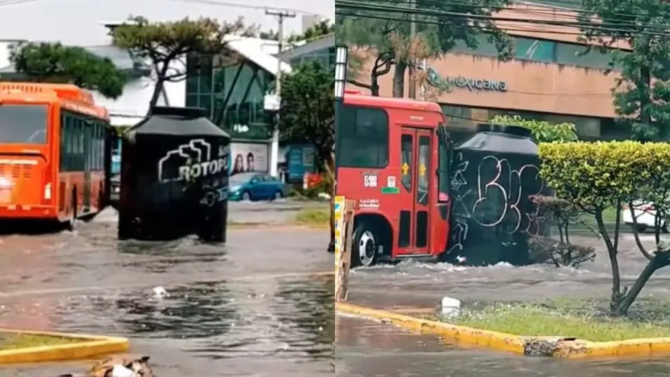 ¡Insólito! Tinaco 'navega' sobre avenida de Zapopan por fuertes lluvias