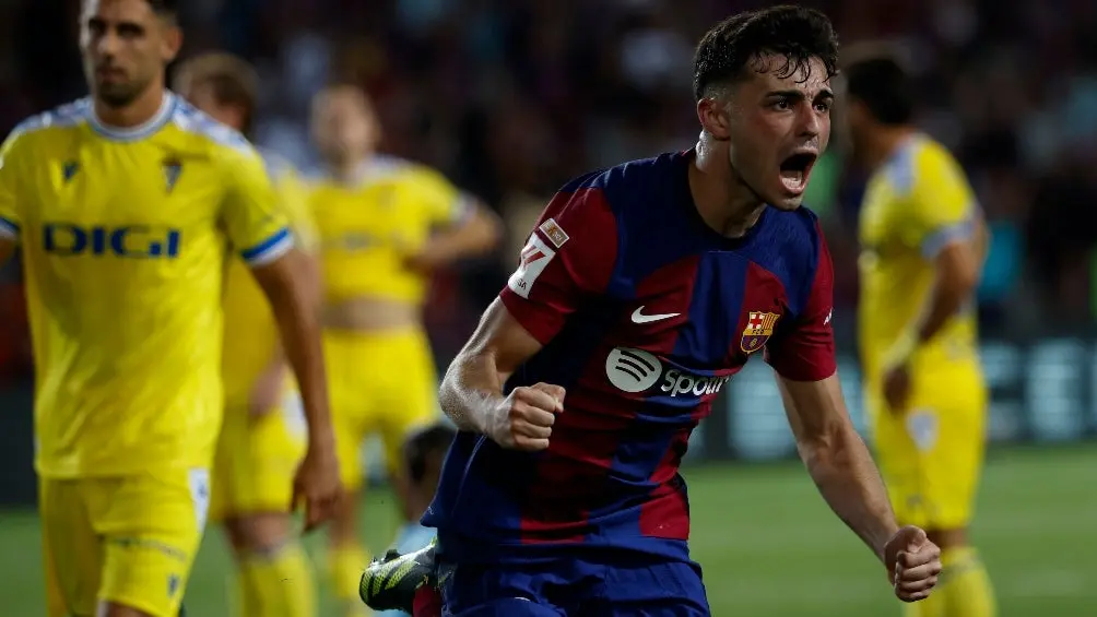Pedri en celebración de gol ante Cádiz | AP