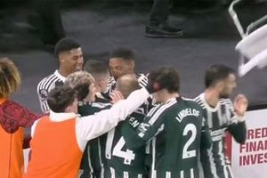 Jugadores del Manchester United casi son impactados con una silla durante festejo de gol