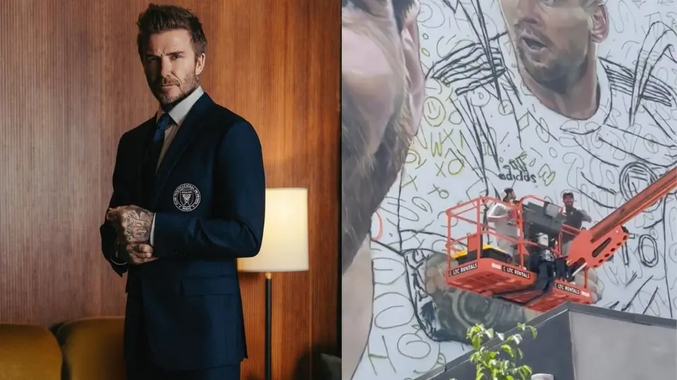 David Beckham la hace de 'pintor' en mural dedicado a Messi previo a su llegada al Inter de Miami