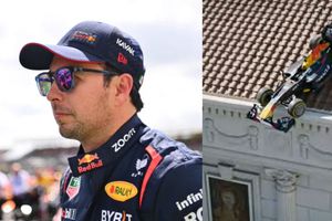 El RB19 de Checo Pérez terminó en el techo del Caesars Palace de Las Vegas