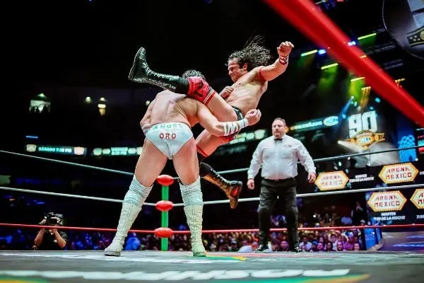Volador Jr. luchando contra Ángel de Oro