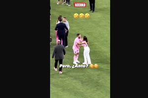 Antonela Roccuzzo 'confunde' a Messi con Jordi Alba y casi le da un 'piquito'