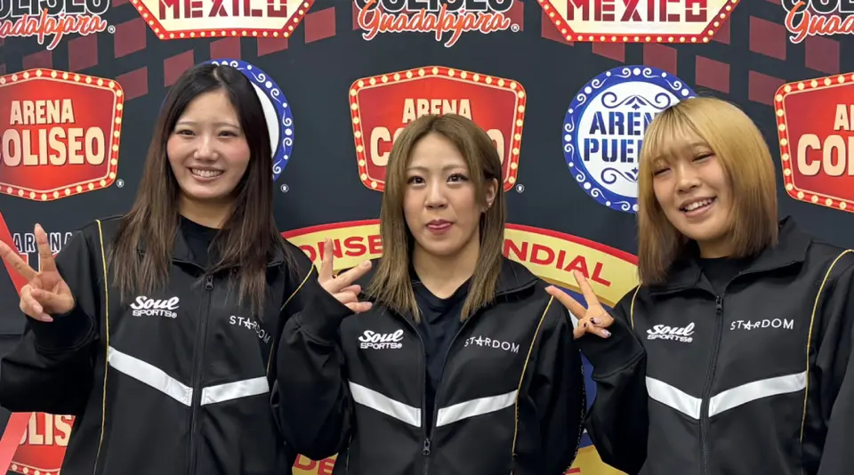 Mei Seira, Miyu Amasaki y AZM representando a Stardom en el Grand Prix 2026 | Emiliano Cárdenas