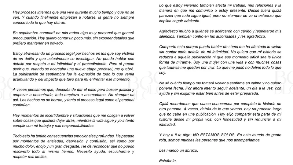 La artista atraviesa por problemas emocionales por lo que está viviendo / IG: @estefaniavillarrealvillarreal