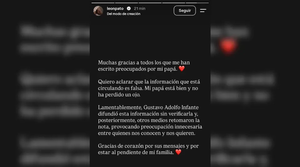 Comunicado del Hijo de César Bono | CAPTURA DE PANTALLA