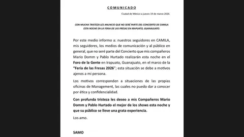 Comunicado de Samo. / @samooficial