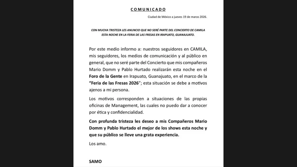 Comunicado de Samo. / @samooficial