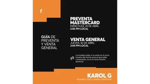 La preventa de boletos para Karol G en México comenzará el 29 de abril a través de Ticketmaster./ X: @Ticketmaster_Me