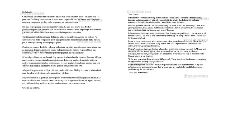 Antes de conocer su sentencia, "El Mayo" Zambada leyó una carta en la que aceptó su responsabilidad y habló sobre las consecuencias del crimen organizado./ X: @azucenau