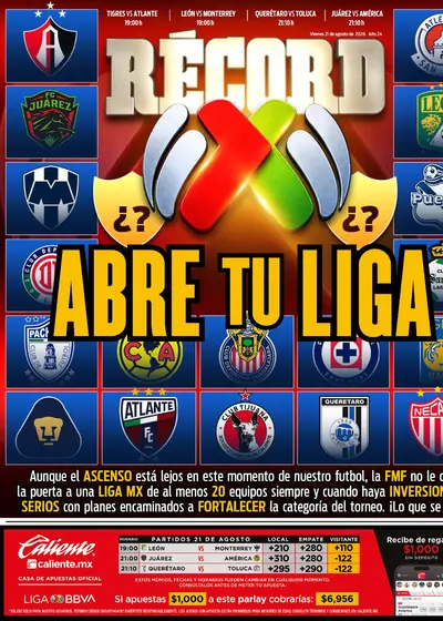 Portada RÉCORD 21 de Agosto de 2026