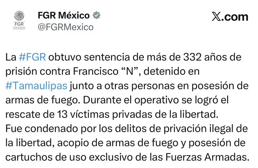 La captura de Chapa Maldonado ocurrió en mayo de 2012 en Nuevo Laredo, Tamaulipas./ X: FGR