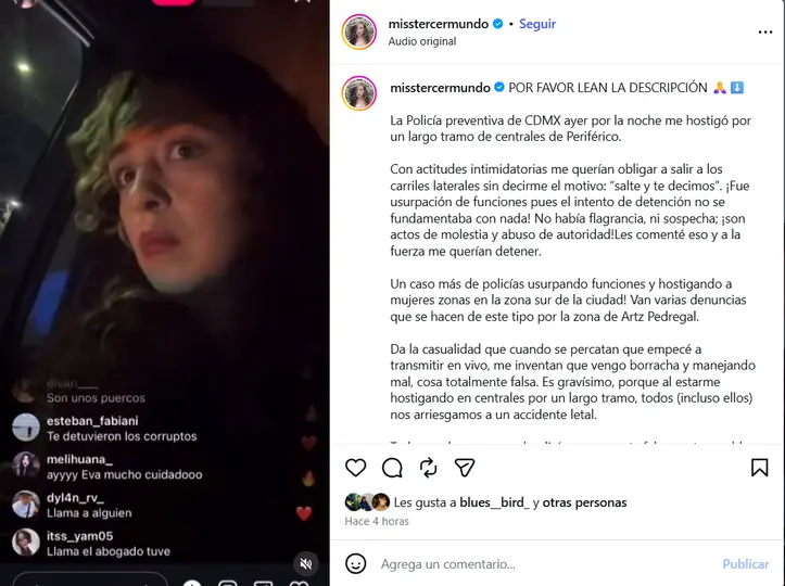 Eva compartió un video en vivo para mostrar parte del momento en que los agentes intentaban detenerla./Capturadepantalla