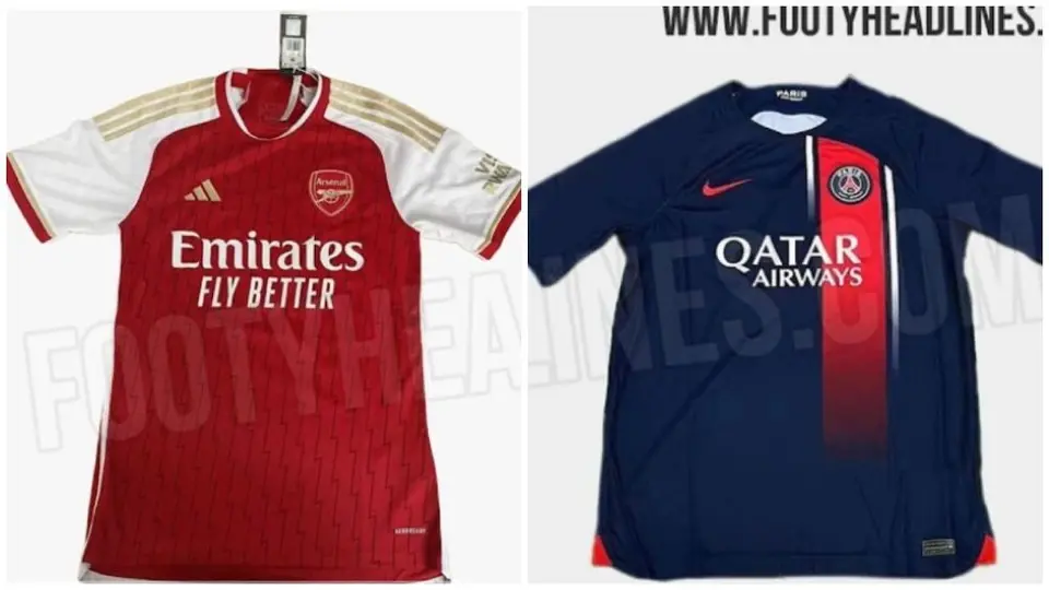 Filtran posibles playeras de Arsenal y PSG para temporada 2023-24