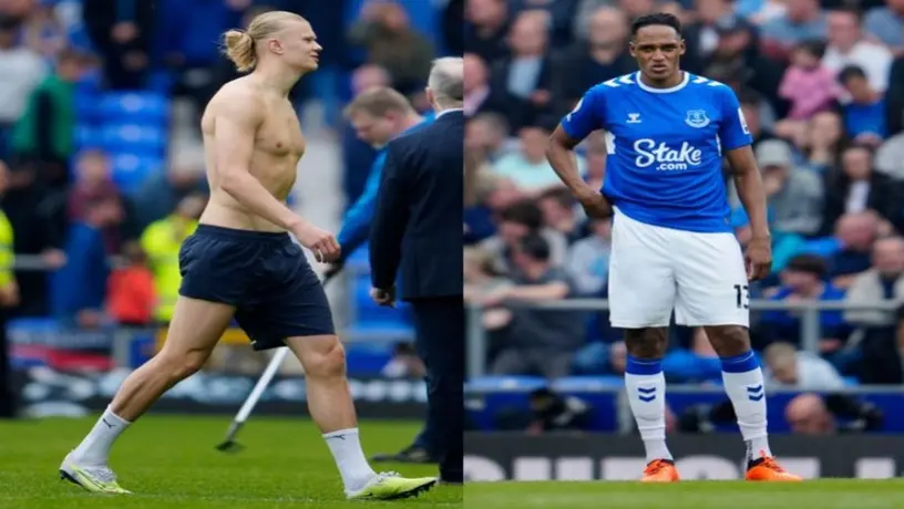 Yerry Mina tundió a pellizcos a Erling Haaland