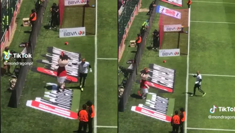 Nahuel Guzmán se hizo de palabras con la mascota de Toluca previo al partido en el Nemesio Diez