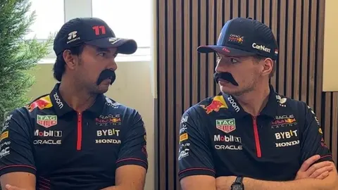 Red Bull le pone bigote a Checo Pérez y Max Verstappen y se desatan los memes