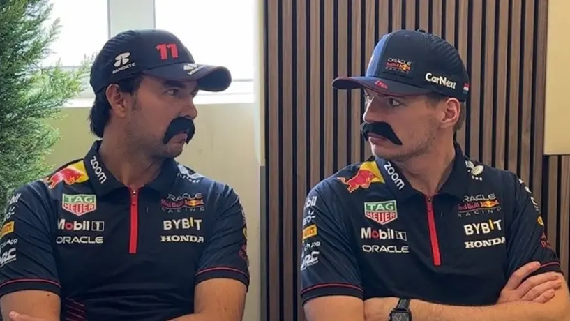 Red Bull le pone bigote a Checo Pérez y Max Verstappen y se desatan los memes