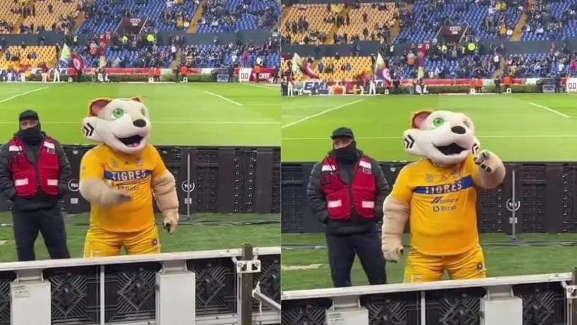 Mascota de Tigres hace señal inapropiada con las manos a la afición
