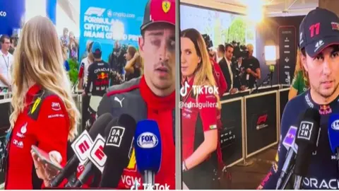 ¡Checo Pérez, que galán! Jefa de prensa de Ferrari ignoró a Leclerc por ver pasar al mexicano