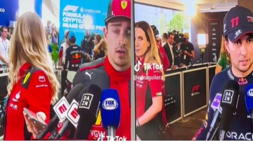 ¡Checo Pérez, que galán! Jefa de prensa de Ferrari ignoró a Leclerc por ver pasar al mexicano